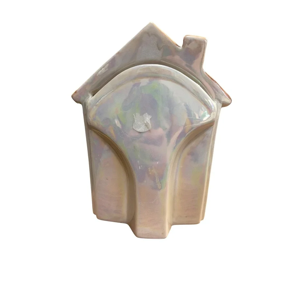 Ceramic‎ Cottagecore House Shaped Welcome Wall Pocket Vase Iridescent Floral